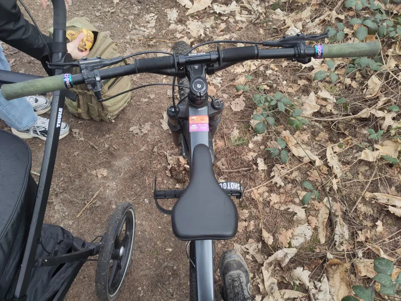 Rider view of a CubRider seat on a trail bike